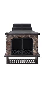 Sunjoy Outdoor Fireplace, Patio Wood Burning Fireplace with Steel Chimney, Mesh Spark Screen Doors, Fire Poker, and Removable Grate, Copper and Black