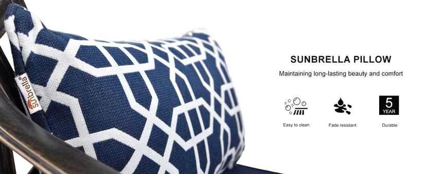 PURPLE LEAF 9 Pieces Patio Dining Sets Cast Aluminum Furniture with Rectangular Table for Lawn Garden Backyard Deck Outdoor Dining Sets with Cushions and Pillows, Lattice Navy Blue