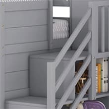 Okak Twin Size Low Loft Bed with Playhouse Loft Bed Frame with Drawer, Shelf,Stairs and Safety Guardrail for Teens, Girls or Boys Loft, Strong Wood Slats Support,Gray
