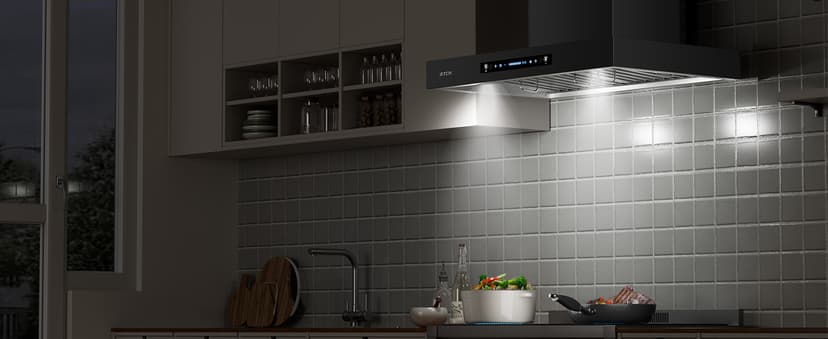 IKTCH 36-Inch Wall Mount Range Hood, 900 CFM Ducted Vent Hood with 4-Speed Fan, Gesture Sensing & Touch Control, Stainless Steel Kitchen Chimney Vent with Adjustable LED Lights