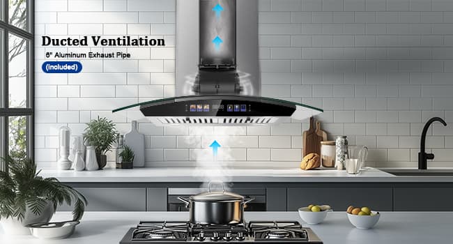 Island Range Hood 30 Inch 700 CFM Ceiling Mount Kitchen Vent Hood Tempered Glass with Color Gesture Sensing & Touch Control, 3 Speed Fan, 4 LED Lights, Permanent Filters