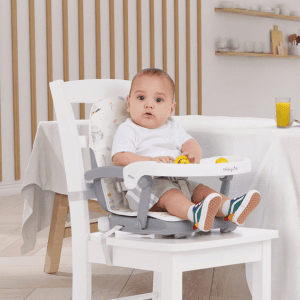 Dream On Me Munch N Go Booster Seat for Dining Table, Lightweight Compact Fold Travel Booster Seat, 3-in-1 Convertible, Four Level Height Adjustment and Easy Tray Removal