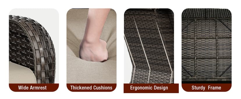 Joyside Outdoor Patio Couch Wicker Sofa - 3 Seater Rattan Sofa for Outside Patio Garden with Deep Seating and Olefin Cushions(Mixed Grey/Beige)