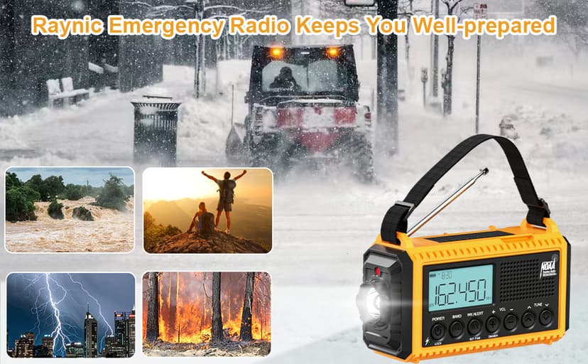 Raynic Emergency Radio, 5000mAh/18500mWh Weather Radio, Solar Hand Crank Radio with AM/FM/SW/NOAA Alert, Cell Phone Charger, Headphone Jack, Flashlight and SOS Siren