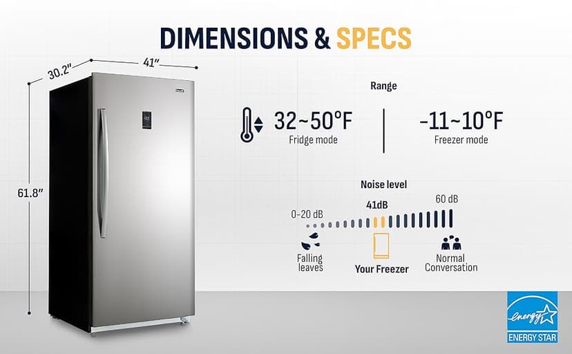 Newair 13.8 cu. ft. Upright Freezer, Fridge Freezer Convertible, Garage Ready Refrigerator, Frost Free Freezer with Door Alarm, Stand up Deep Freezer, Garage Freezer with LED Light