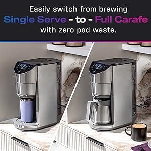 GE Profile Smart Grind & Brew Coffee Maker w/Podless Single Serve, 90oz Water Reservoir, 10 Cup Thermal Carafe, Voice Control, Adjustable Burr Grinder, SCA Certified, Barista-Quality, Stainless Steel