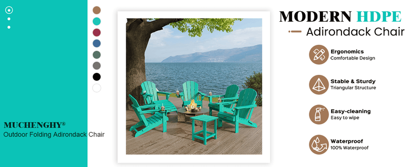 MUCHENGHY Folding Adirondack Chairs HDPE Weather Resistant 4 Pack, Patio Firepit Chairs, Sturdy Outside Chairs, Lawn Chairs, 15min Assembly 380lb Grey