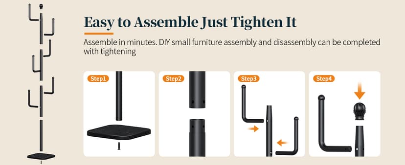 Yoobure Coat Rack Freestanding with Natural Marble Base - Cactus Coat Tree with 6 L-shaped Hooks, Heavy Duty Coat Hanger Stand, Metal Coat Rack Stand for Entryway, Hall Tree for Jacket/Hat/Clothes/Bag