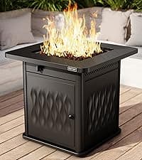 EAST OAK 28'' Propane Fire Pit Table, 50,000 BTU Steel Gas FirePit for Outdoor, Outside Patio Deck and Garden, CSA Certified Fire Table with Magnetic Lid, Cover-Storage Basket and Lava Rock , Black