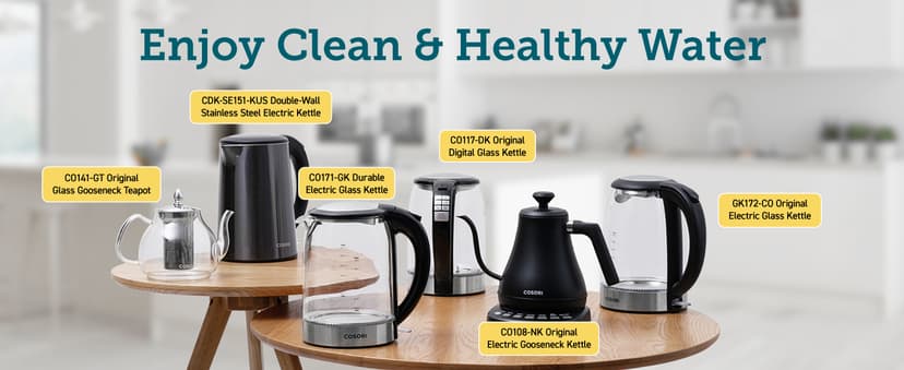 COSORI Speed-Boil Electric Tea Kettle, 1.7L Hot Water Kettle (BPA Free) 1500W Auto Shut-Off & Boil-Dry Protection, LED Indicator Inner Lid & Bottom, Transparent