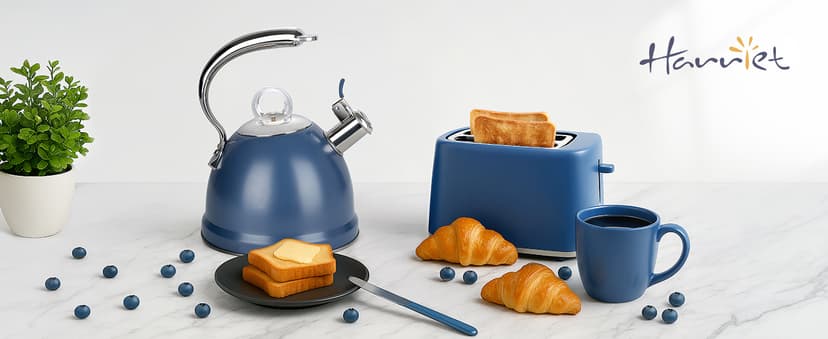 Harriet Tea Kettle Stovetop, 2.5 Quart Whistling Stainless Steel Tea Pot, 3-Layer Base, Unique Ergonomic Handle, Includes Pot Holder & Mat, Electric/Induction/Gas Stovetops Applicable, Mirror Finish