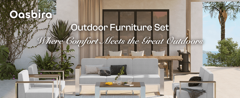 Outdoor Furniture Set, 4 Piece Aluminum Patio Furniture Set with Coffee Table, Wide Seat and Thick Cushions, Outdoor Patio Conversation Sets for Deck, Porch (LightGray)