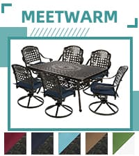 MEETWARM 9-Piece Outdoor Furniture Dining Set, All Weather Cast Aluminum Patio Garden Set with 8 Chairs,1 Oval Table, 2" Umbrella Hole, Dark Bronze
