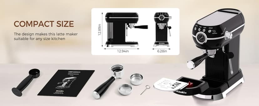 Espresso Machine with Milk Frother, 20 Bar Espresso Maker for Latte and Cappuccino, Expressions Coffee Machine with Removable Water Tank (Glossy dark)