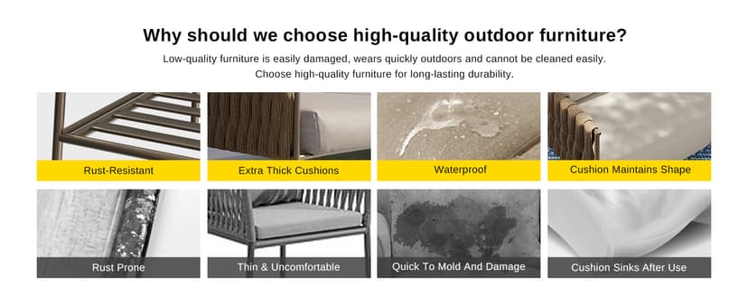 EAST OAK Life Chatter Patio Furniture Set 5 Pieces, Outdoor Furniture 5-Seat Sofa with Two Round Coffee Table, Waterproof Thick Cushion Deep Seating for Porch, Balcony, Chestnut Brown & Creamy Apricot