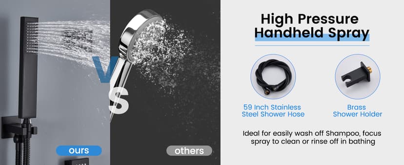 MONDAWE 23" Full Body Thermostatic Shower Jets System, 64-Color LED Music Waterfall Rainfall Luxury Shower Head System with 6 Spray Jets, Ceiling Mount Rain Shower Faucet Set, Matte Black