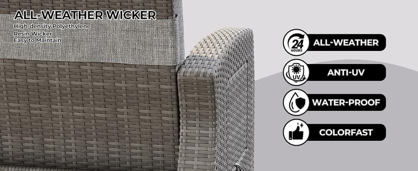 Outdoor Wicker Recliner Chair, Patio Recliner with Independently Adjustable Backrest and Footrest, All-Weather PE Wicker Patio Reclining Lounge Chair with Flip-Up Table Air Pump 155° Lay Flat