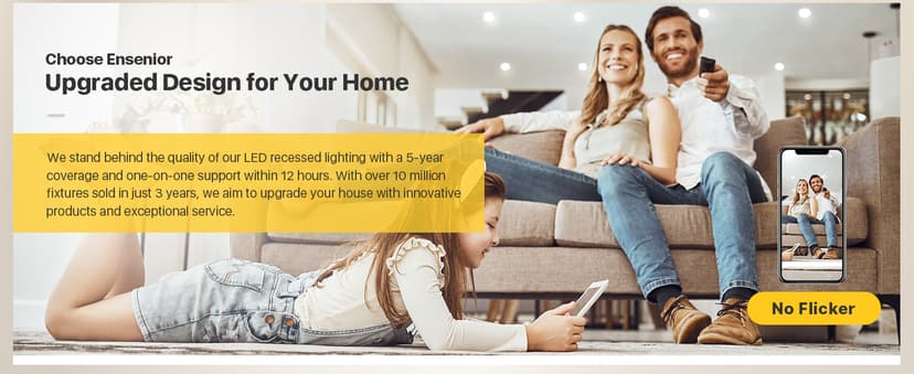 Ensenior 12 Pack 6 Inch LED Recessed Ceiling Light, Dimmable, 2700K-5000K 5CCT, 1200LM 12W 120V, High Brightness Canless Wafer Downlight - ETL&FCC&IC