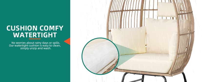 YITAHOME Accent Living Room Egg Chair w/ 2-in-1 Ottoman, Wicker Oversized Basket Chair with 5 Thick Cushions, Footrest, Comfy Recliner Lazy Chair for Indoor, Bedroom, Reading Room, Lounge (Beige)