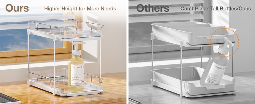 Delamu 2 Sets of 2-Tier Multi-Purpose Bathroom Under Sink Organizers and Storage, Stackable Kitchen Pantry Organization, Pull Out Medicine Cabinet Organizer with 8 Movable Dividers