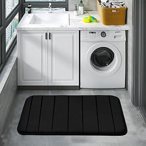 Bathroom Rugs Set Memory Foam Bath Rugs Non-Slip Bath Mat Set 3 Piece,Washable Bathroom Mats,Absorbent Shaggy Rugs Super Soft U-Shaped Toilet Rug,Bahroom Carpets for Bathroom,Tub,Shower(Black)