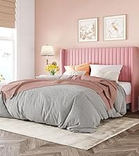 Allewie Queen Size Platform Bed Frame with Velvet Upholstered Wingback Headboard, No Box Spring Needed, Under Bed Storage Space, Strong Wooden Slats, Modern Mattress Foundation, Easy Assembly, White