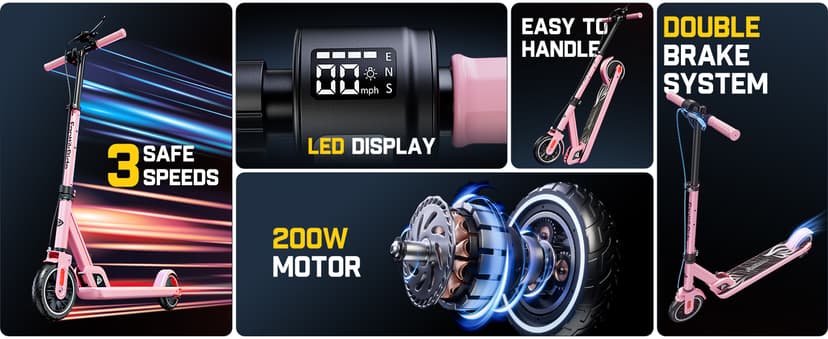 FanttikRide T9 Electric Scooter for Kids 4.3-5.6 ft, 7/10/12 MPH, LED Battery Level, Height Adjustable and Foldable, Electric Scooter for Kids, 200W Motor, Up to 40 mins