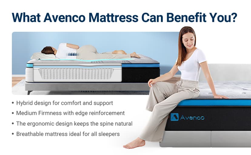 Avenco Hybrid Mattress in a Box Full, 12 Inch Pocket Spring and Gel Memory Foam Mattress for Full Size Bed, Medium Firm, Edge Support, CertiPUR-US Certified