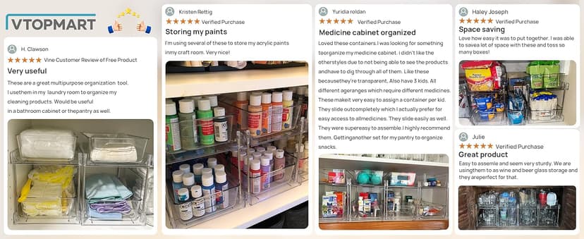 Vtopmart 4 Pack Bathroom Organizer, 2 Tier Clear Under Sink Organizers Vanity Countertop Storage Container,Cabinet Drawers Bins, Pull-Out Organization with Track for Pantry, Kitchen