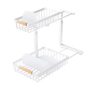 PXRACK 2 Pack Under Sink Organizer,Adjustable Height,2 Tier Pull Out Under Cabinet Organizer,Slide Out Thickened Metal Under Sink Storage for Kitchen Bathroom Laundry Cabinet Pantry,White