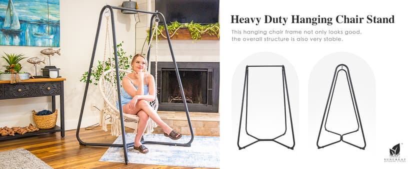 SUNCREAT Patio Swing Chair with Stand and Cushion, Heavy Duty Hanging Chair with Stand for Bedroom, 330 lbs Capacity, Patent Pending, Beige