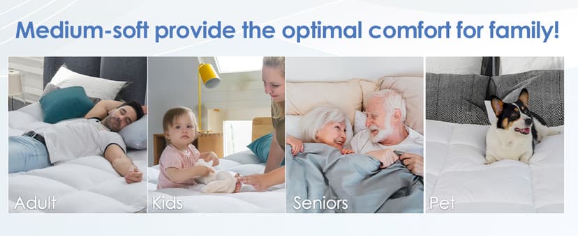 Marine Moon Mattress Topper King, Cooling Plush Pillow Top, Extra Thick Hotel Quality Down Alternative Filled, Softest Fluffy Mattress Toppers for Back Pain