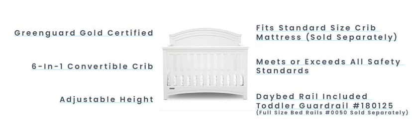 Delta Children Simmons Kids SlumberTime Emma 4-in-1 Convertible Baby Crib N More - Greenguard Gold Certified, Bianca White