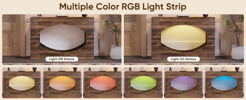 Farmhouse Console Table, 47 Inches Entryway Console Table with LED Light, Sofa Table Behind Couch, Wooden Hallway Accent Table for Entryway, Living Room