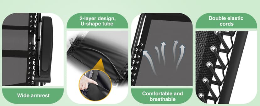 Suteck Oversized Zero Gravity Chair,33In XXL Lounge Chair w/Removable Cushion&Headrest, Reclining Camping Chair w/Upgraded Lock and Footrest, Reclining Patio Chairs Recliner for Indoor Outdoor,500LBS