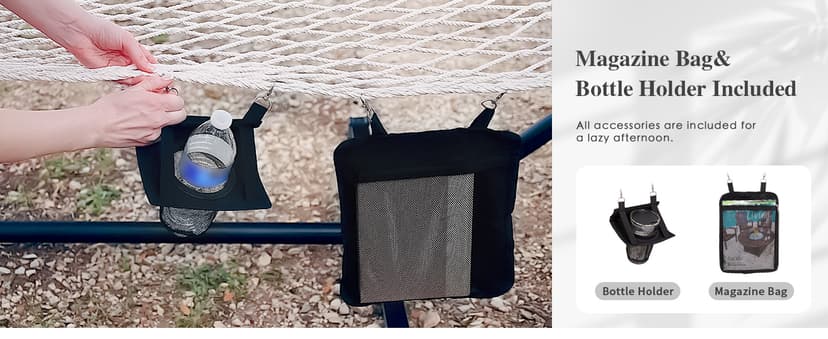 SUNCREAT Double Outdoor Hammock with Stand, Two Person Cotton Rope Hammock with Polyester Pad, Dark Gray