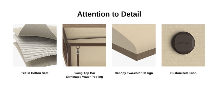 EAST OAK 2-Person Outdoor Porch Swing with Adjustable Canopy, Patio Swing Chair with Comfortable and Breathable Seats, Independent Swing Chairs for Garden, Balcony, Backyard, Chestnut Brown