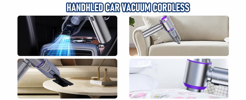Car Vacuum Portable Cordless 20000PA High power Mini Vacuum Cleaner 4-in-1 Compressed Air Duster & Air Blower & Pump Hand Held Vacuum with Brushless Motor for Car, Home, Office,Camping (Purple)