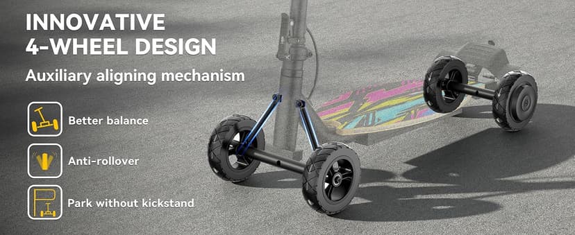 4-Wheel Electric Scooter for Kids w/250W Brushless Motor, Up to 10 MPH & 8.5 Miles, Rainbow Lights, LED Display, 5 Speed & Adjustable Balance, Foldable Kids Electric Scooter, UL 2272 Certified