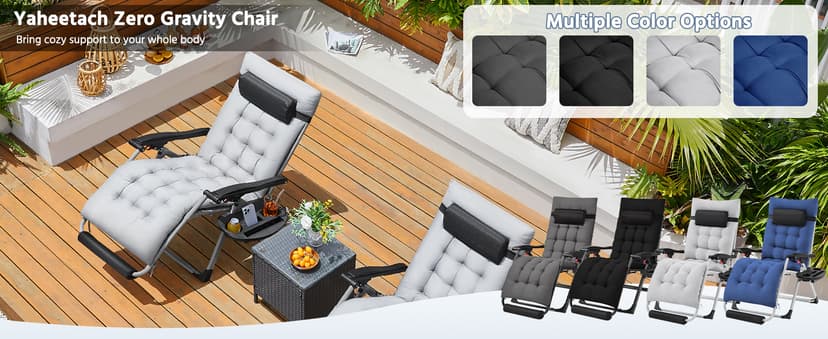 Yaheetech Zero Gravity Chair, Folding Reclining Lounge Recliner with Removable Pad & Headrest & Side Cup Holder Tray for Indoor and Outdoor Gray/1