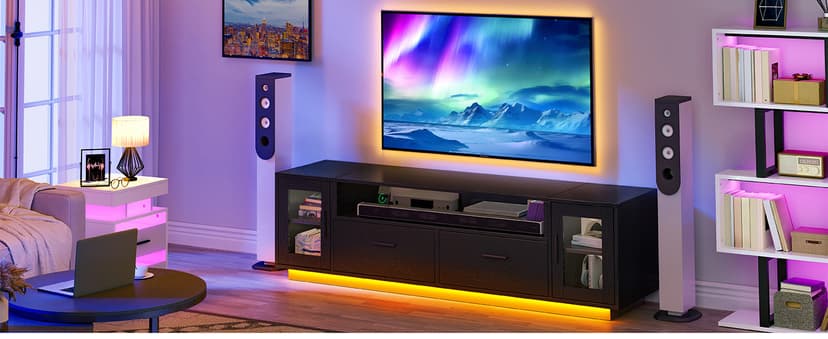 YITAHOME TV Stands for Living Room, Modern TV Stand for 65/70 inch TV, LED TV Entertainment Center with Storage & Power Outlets, TV Console Cabinet, Black