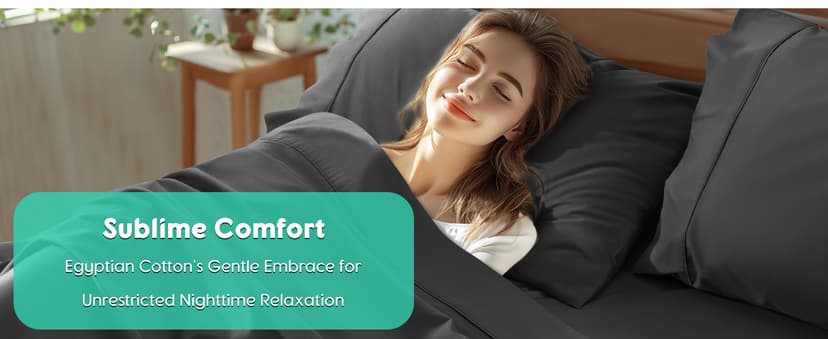 SONORO KATE 100% Egyptian Cotton Sheets Set - 1000 High Thread Count, Luxury 5-Star Hotel Sateen Bed Sheets, Soft, Breathable Long Staple Sheets, Fit up to 16" - 4 PC (Black,Queen)