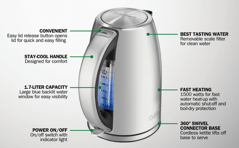 Cuisinart JK-17P1 Cordless-Electric-Kettle, 1.7-Liter, Stainless Steel