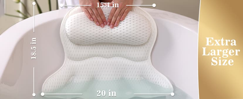 Bath Pillow Luxury Bathtub Pillow, Extra Soft & Comfortable Bath Pillows for Tub Head Neck and Back Support, with 4D Air Mesh Cushions & Non-Slip Suction Cups - Bath Accessories Spa Gifts for Women