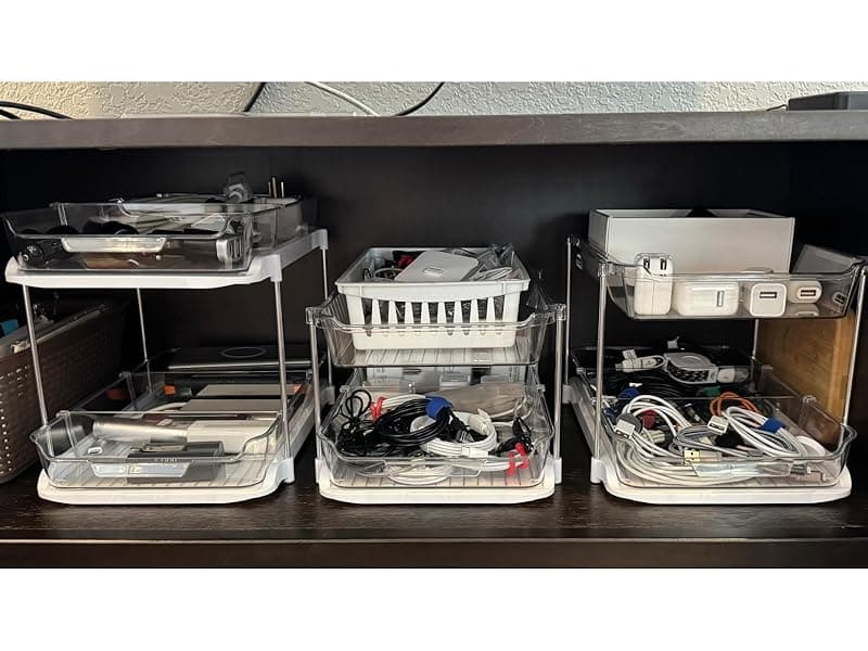 Delamu 2 Sets of 3-Tier Bathroom Under Sink Organizers and Storage, Multi-Purpose Stackable Pantry Organization and Storage, Pull Out Clear Kitchen Bathroom Cabinet Organizer with Movable Dividers