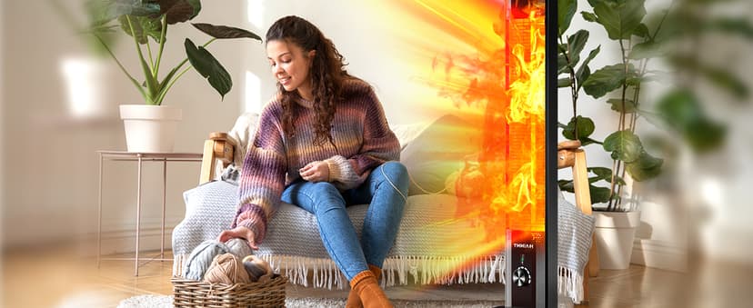 Outdoor Electric Patio Heater, Haimmy 42in Infrared Heater with Remote, 9 Heat Levels, 9H Timers, 1500W Instant Heating, Safety Lock, Tip-Over & Overheat Protection, IPX5 Waterproof Tower Space Heater