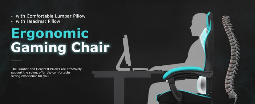 Gaming Chair with Linkage Armrest & Footrest, High Back Video Gaming Chair, Black/Grey