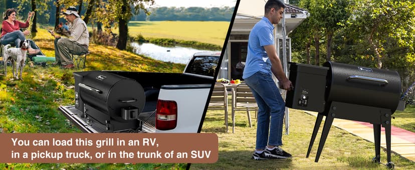 KingChii Portable Electric Wood Pellet Grill & Smoker with Foldable Legs, 456 SQ.IN Grill Capacity, 18LB Hopper, with PID Temperature Control (180-425°F) for Backyard Camping Bake and Roast, Black