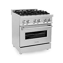 ZLINE 30 Inch 4.0 Cubic Foot Stainless Steel Dual Fuel Range with 4 Burner Porcelain Cooktop, Gas Stove, Cast Iron Grill, and Electric Convection Oven