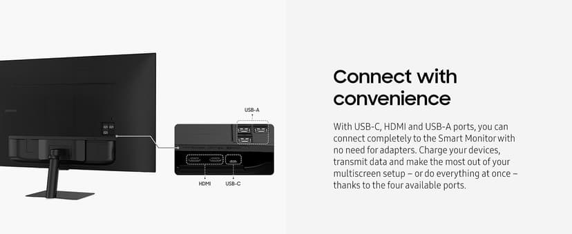 Samsung 43-Inch M7 (M70D) Series 4K UHD Smart Monitor with Streaming TV, Speakers, HDR10, USB-C, Multiple Ports, Gaming Hub, SolarCell Remote, Vision Accessibility Tools, LS43DM702UNXGO, 2024, Black